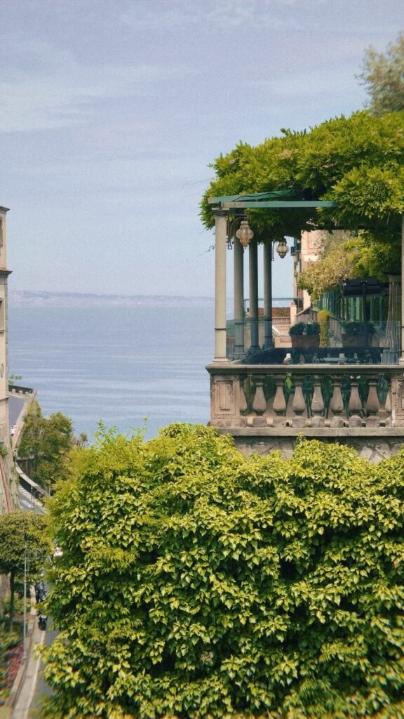 A view from atop a hill, overlooking the Bay of Naples.